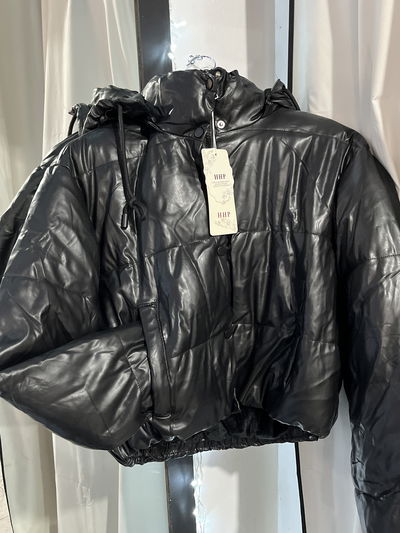 Campera puffer crop eco cuero premium