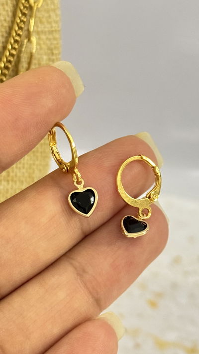 Aros Corazón Cubic Negro