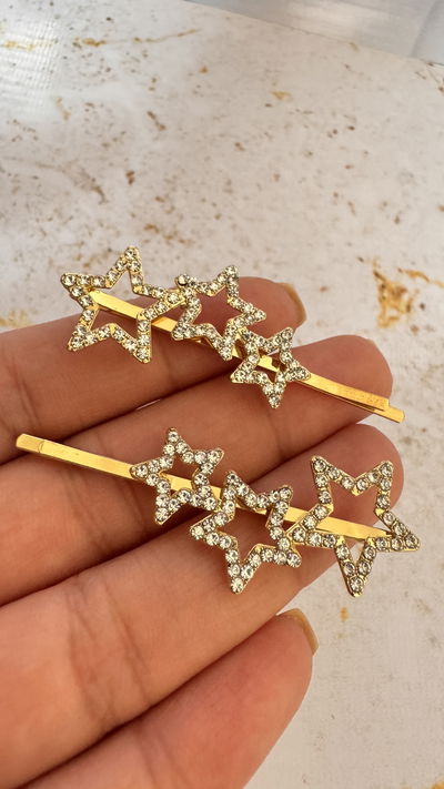 Invisibles Doradas Estrellas con Strass x Par