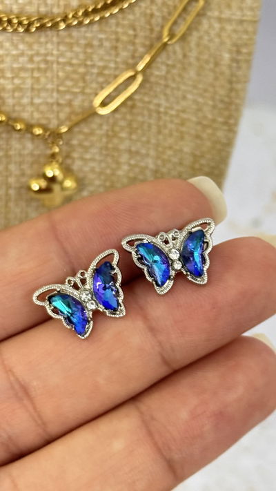 Aros Mariposa Azul Tornasol 