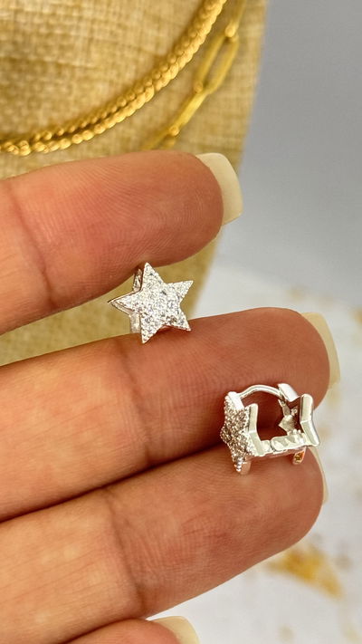 Aros Plateados Micropavé Estrella 