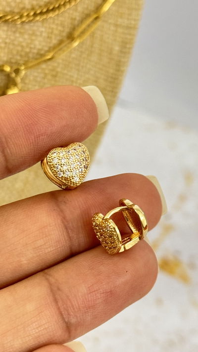 Aros Dorados Micropavé Corazón 