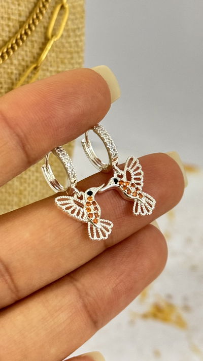 Argollas Micropavé Colibrí Naranja 