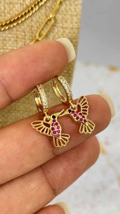 Argollas Micropavé Colibrí Fucsia