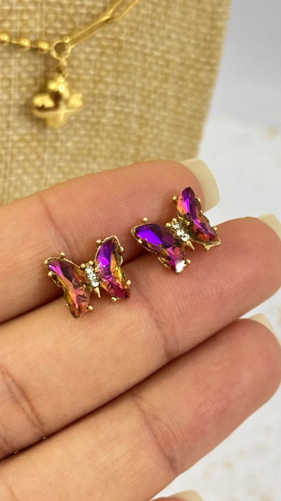 Aros Mariposa Violeta Tornasol 