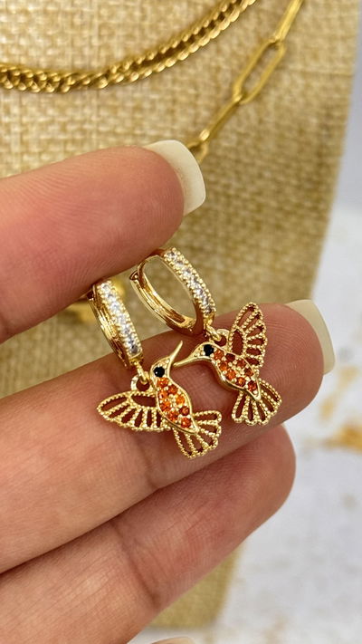 Argollas Micropavé Colibrí Naranja 