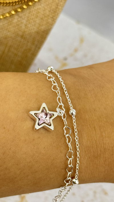 Pulsera Doble Estrella Rosa AB