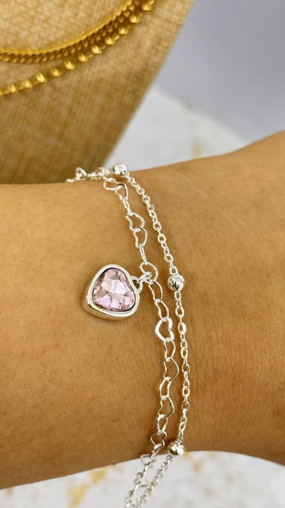 Pulsera Doble Corazón Rosa AB