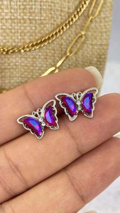 Aros Mariposa Violeta Tornasol 