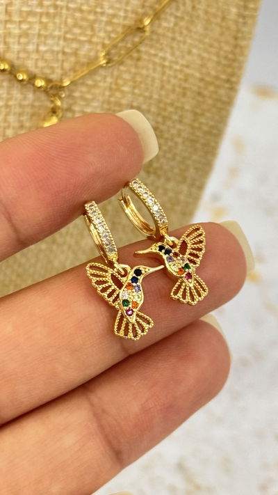 Argollas Micropavé Colibrí Multicolor 