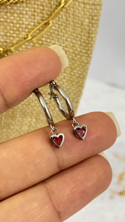 Aros Corazón Cubic Fucsia AQ
