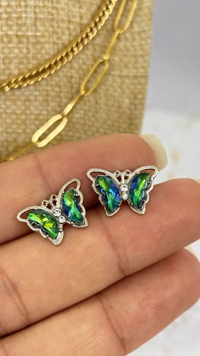 Aros Mariposa Verde Tornasol