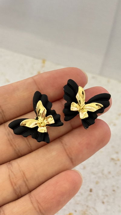 Aros Mariposa Negro con Dorado