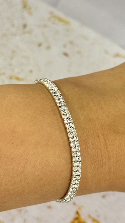Pulsera Con Strass Plateada