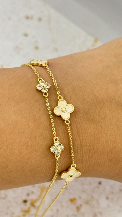 Pulsera Trebol Con Strasss Dorado