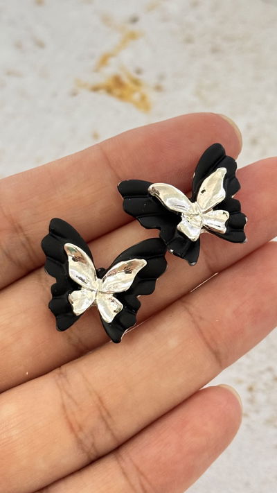 Aros Mariposa Negro con Blanco