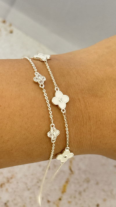 Pulsera Trebol Con Strass Blanco