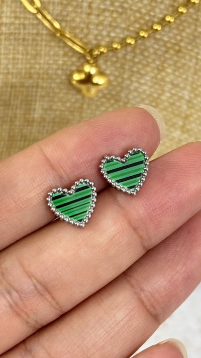 Aros Pasante Corazon Verde AQ