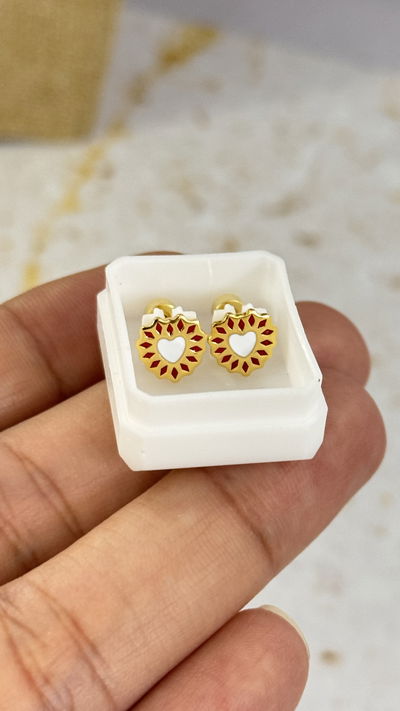 Aros Corazon Blanco con Rojo AD