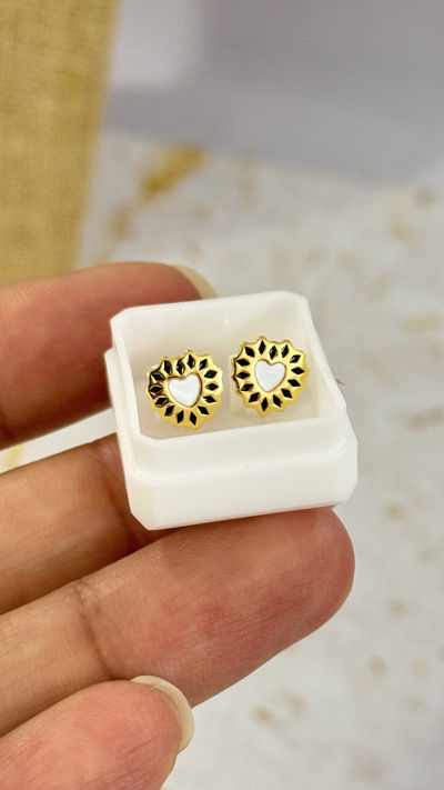 Aros Corazon Blanco con Negro AD