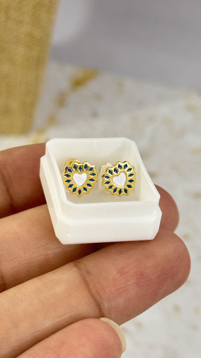 Aros Corazon Blanco Con Azul AD