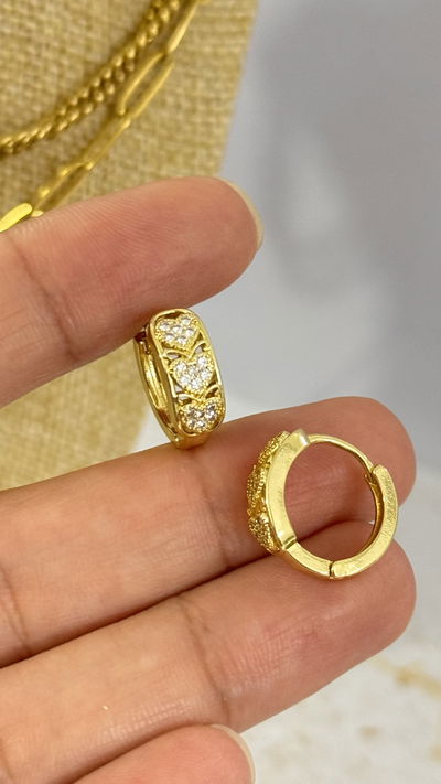 Aros Dorados Corazón Cristal