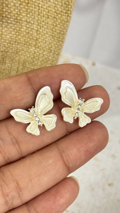 Aros Plateados Mariposa Perlada