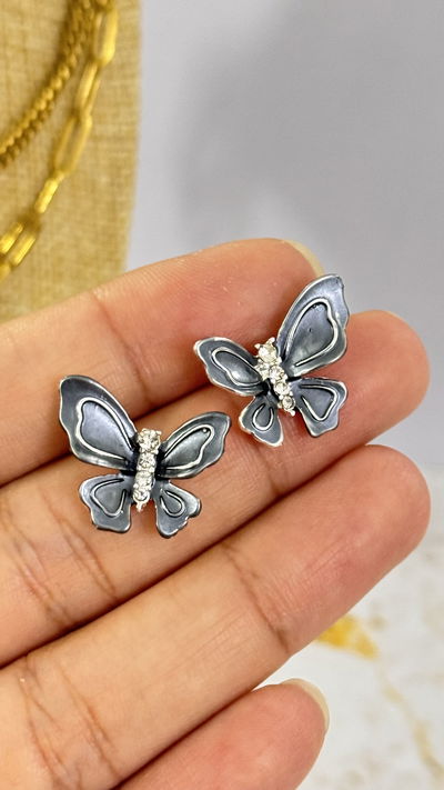 Aros Dorados Mariposa Negro Perlado