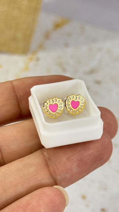 Aros Corazon Blanco con Rosa AD