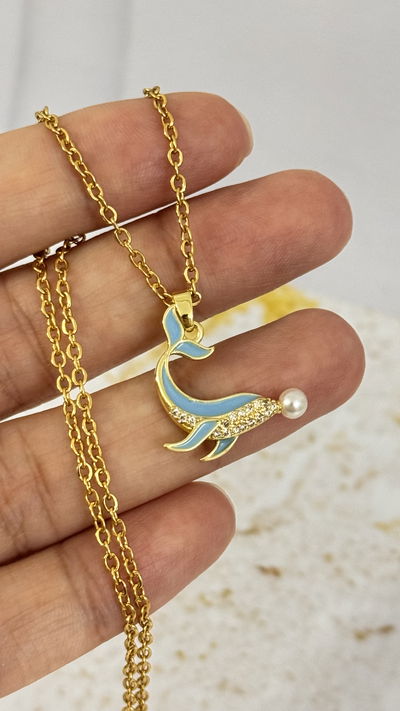 Collar Delfin Con Strass Y Perla AD