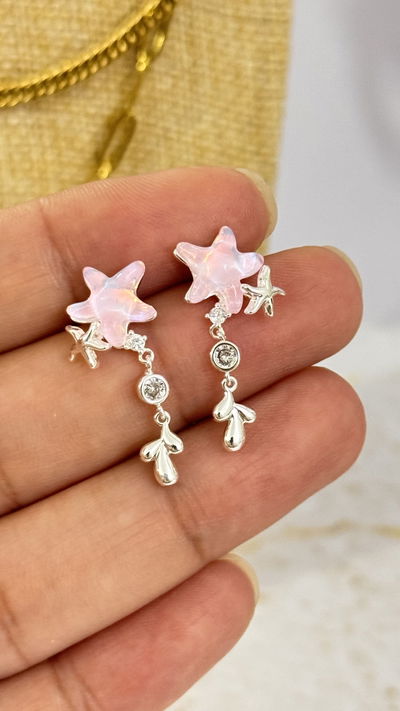 Aros Plateados Estrellita Rosa Tornasol