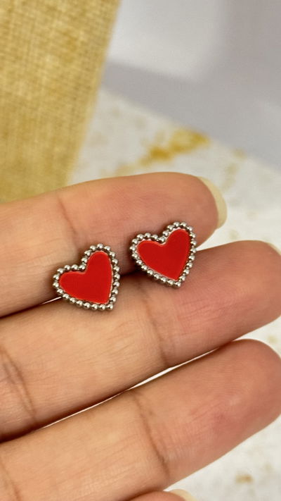 Aros Pasante Corazon Rojo AQ