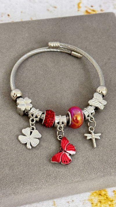 Pulsera Charms Mariposa Fucsia