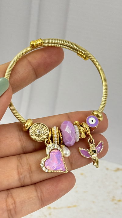 Pulsera Charms Corazón Lila