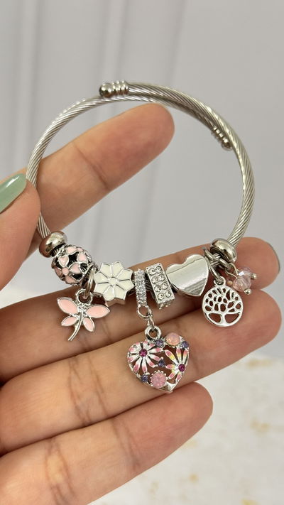 Pulsera Charms Corazon con Flores
