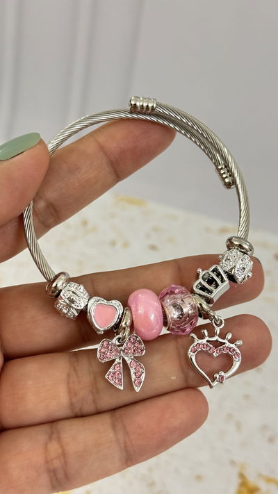 Pulsera Charms Moño Rosa
