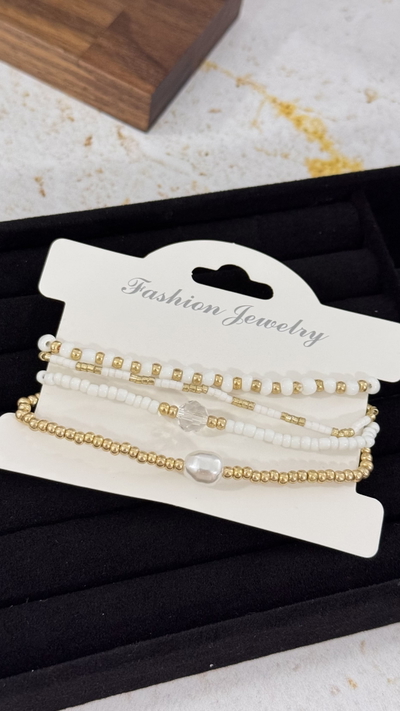 Set Pulseras Mostacillas Perla 