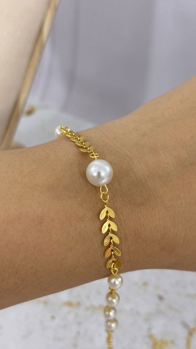 Pulsera Perlas y Hojas AD
