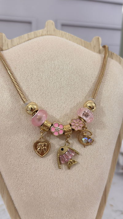 Collar Charms Pez Rosa 
