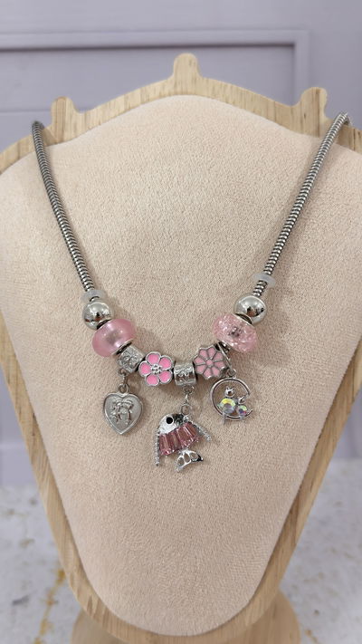Collar Charms Pez Rosa 