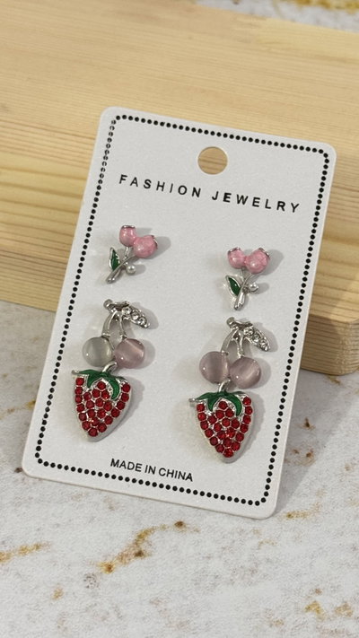 Set de Aros Plateados Frutilla