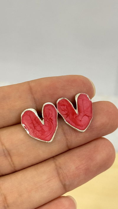 Aros Corazon Esmaltado Rojo 