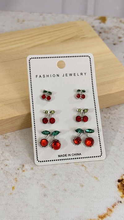 Aros Set Cherry Plateado