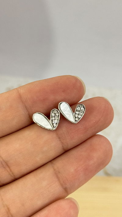 Aros Corazon Con Strass Plateado