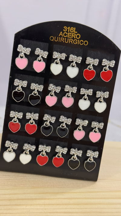 Aros Corazon  Esmaltado Plateado
