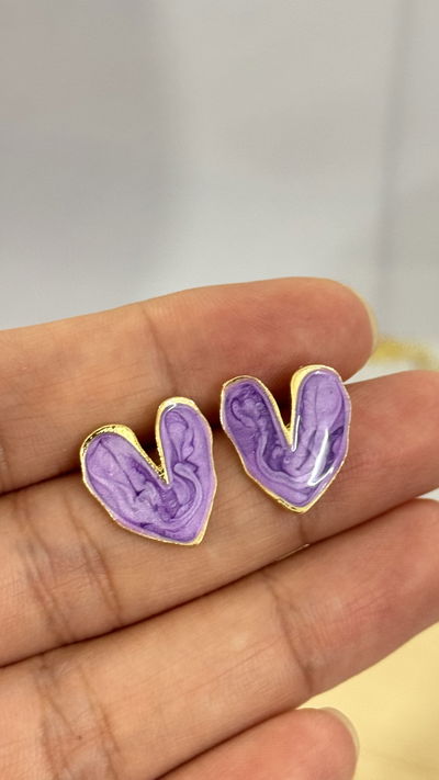 Aros Corazon Esmaltado Lila Dorado