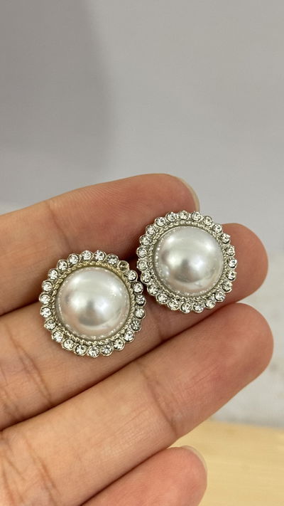 Aros Con Perla Y MicroPave Plateado