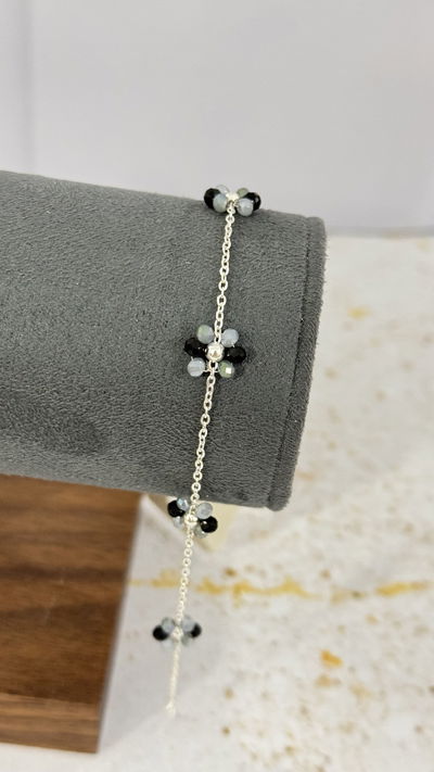 Pulsera Flor Gris Y Negro AB