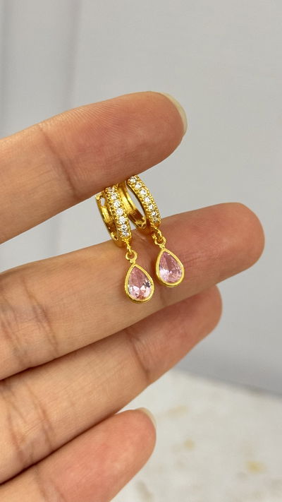 Aros Gota Rosa Dorado