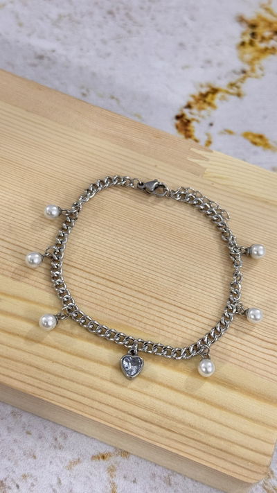 Pulsera Corazon Cubic Con Perlas AQ